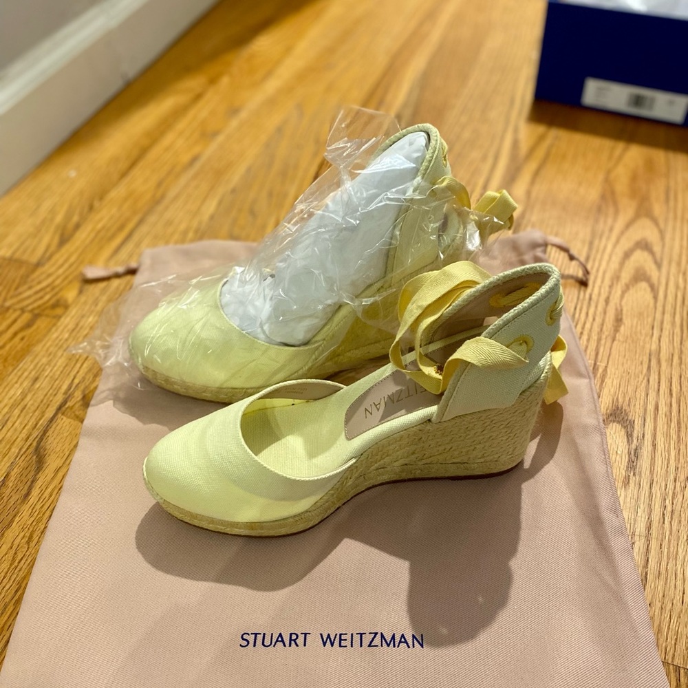 Stuart Weitzman Pastel Yellow Wedges (never worn)